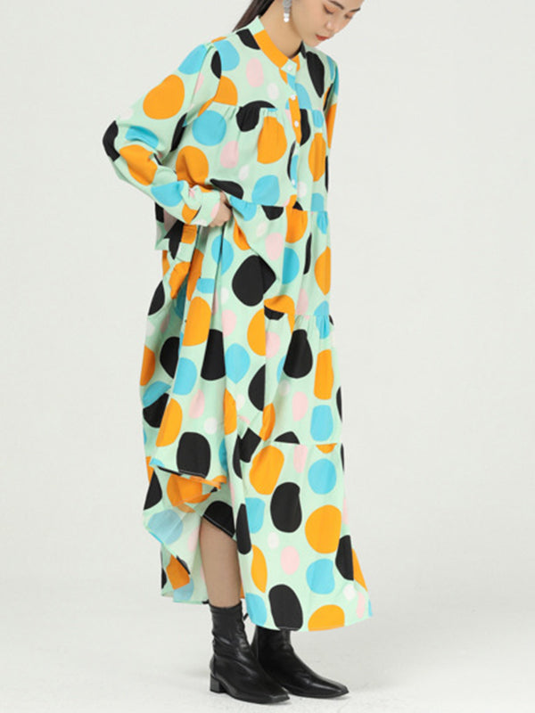 Women Color Polka Dot Floral Dress-Maxi Dresses-Free Shipping at meselling99