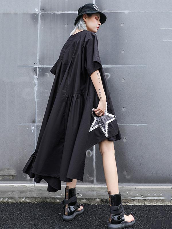 Black Oversize Asymmetric Stars Dress-Maxi Dreses-Free Size-Black-Free Shipping at meselling99