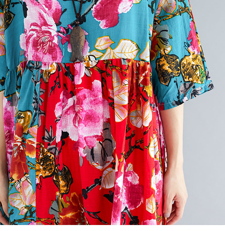 Women Ethnic Printed Plus Size Floral Print Loose Dress-Maxi Dresses-SAME AS PICTURE-FREE SIZE-Free Shipping at meselling99