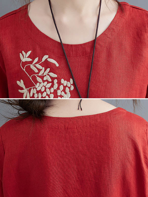 Embroidery Vintae Color Half-Sleeve Long Dress-Maxi Dresses-Free Shipping at meselling99