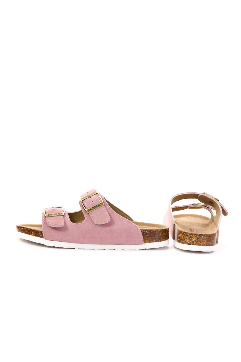 Double Strap Suede Footbed Sandal - Pink