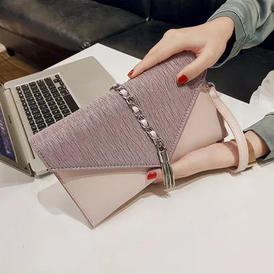 PU leather Tassels ladies Women Shoulder Bag - Envelope Clutches Purse
