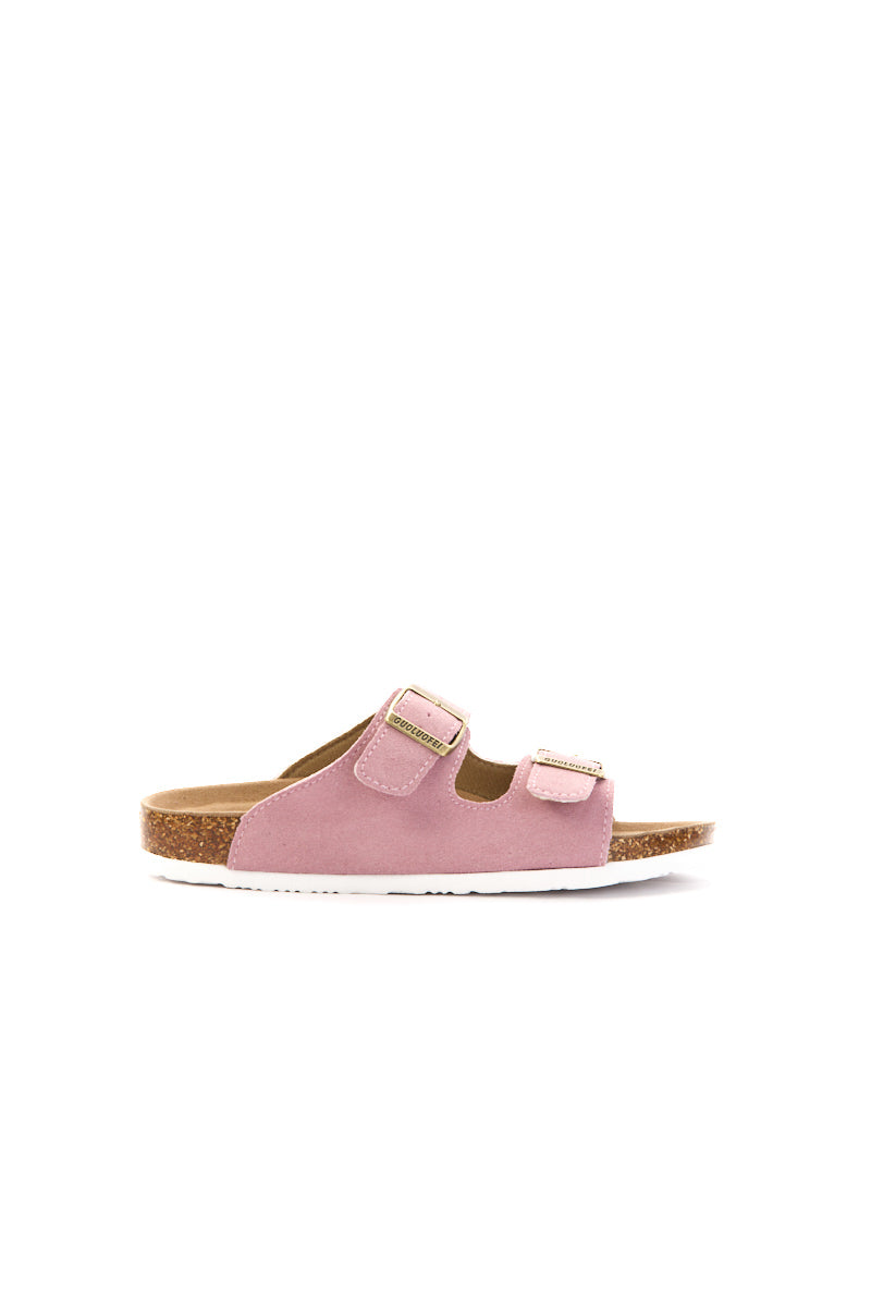 Double Strap Suede Footbed Sandal - Pink