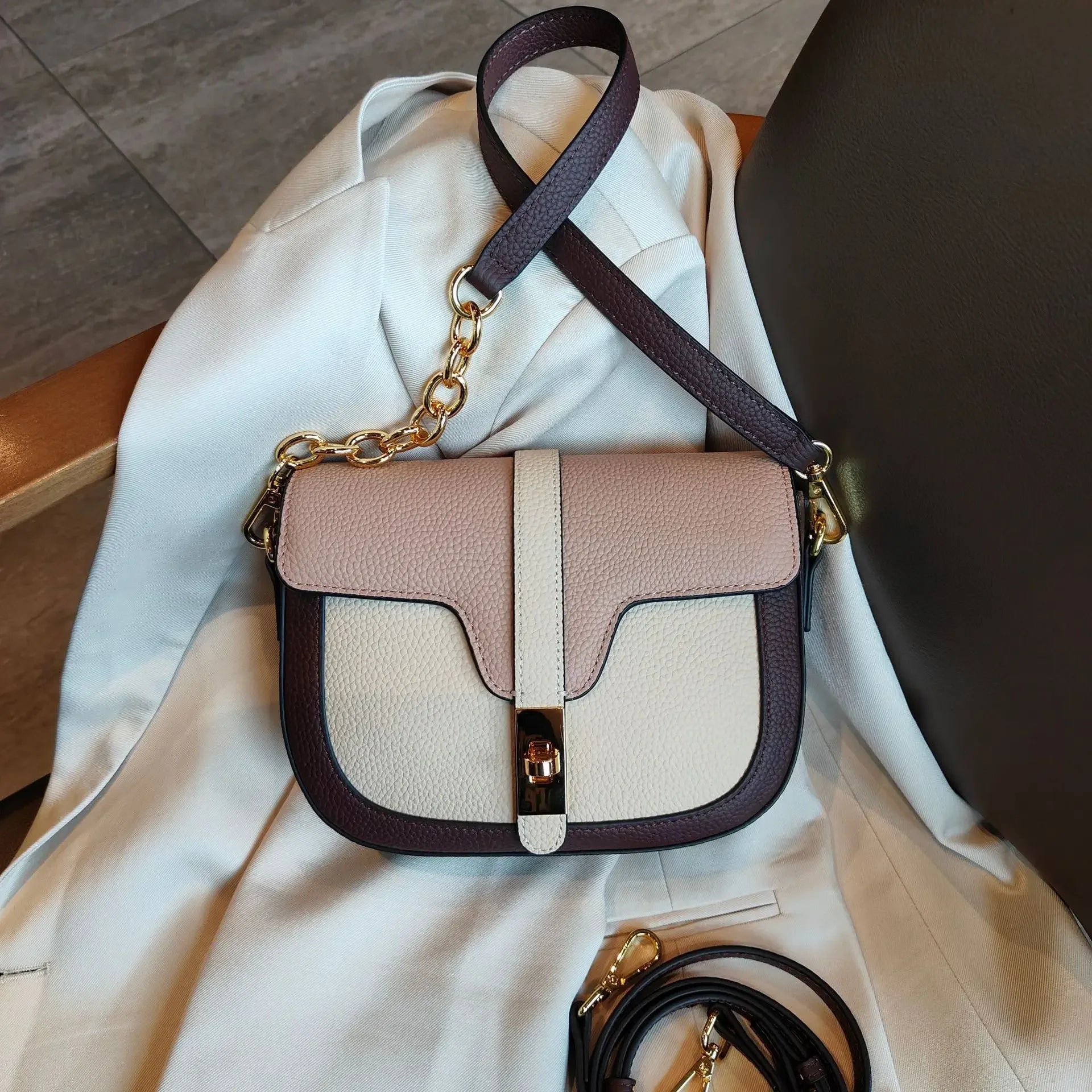 Women Luxury First Layer Saddle Bag - Compact Shoulder Crossbody Bags