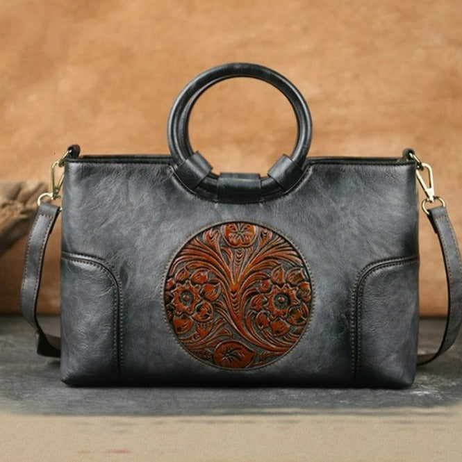 Women Retro Handmade Embossed Shoulder Bag