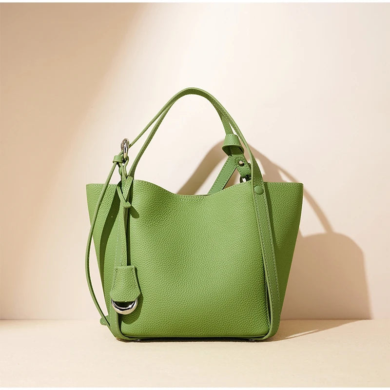 Genuine Leather Large Capacity Women's Bucket Handbag