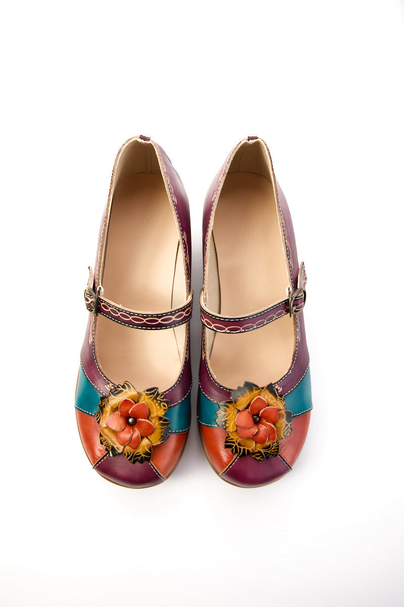 Soleil Luzia Floral Leather Mary Jane