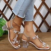 Plus Size Rhinestone Butterfly Square Toe High Heel Sandals