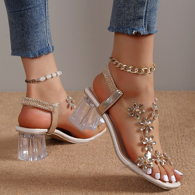 Plus Size Rhinestone Butterfly Square Toe High Heel Sandals