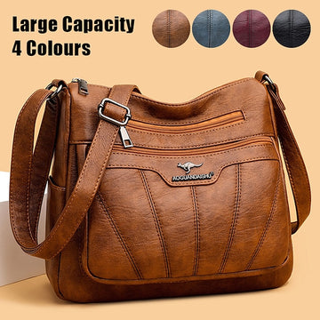Women's Black Brown Crossbody Bag with Multiple Zippered Pockets