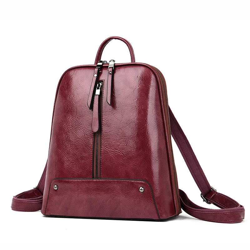Large Capacity Women's Leather Backpack - Fashion Travel Bag