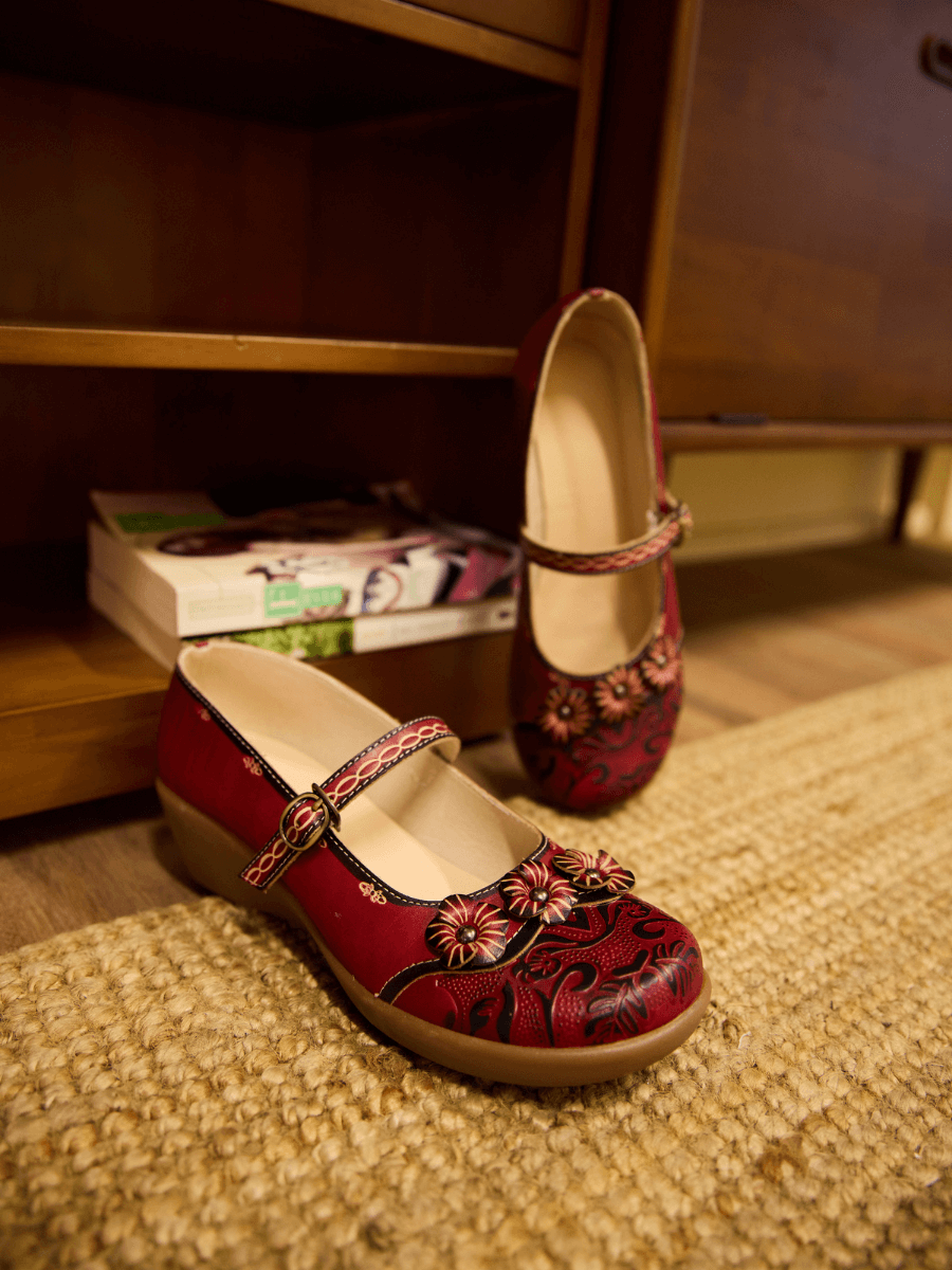 Menton Dream Floral Leather Mary Jane