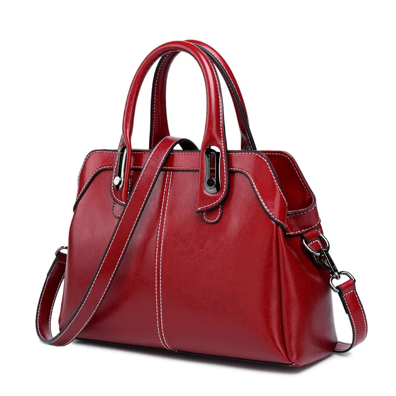 Genuine Leather Women Handbag – Top Handle Crossbody Messenger Bag