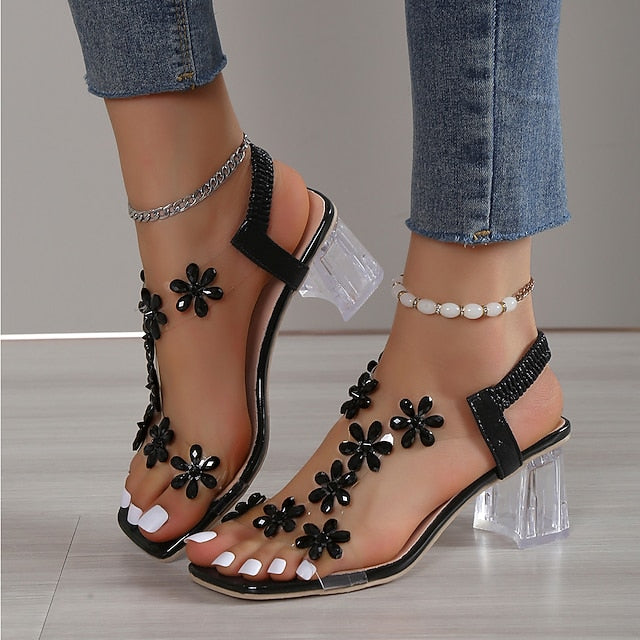 Plus Size Rhinestone Butterfly Square Toe High Heel Sandals