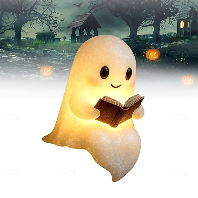 Halloween Cute Ghost Reading Book Lamp 15cm/6 inch Decoration Light Dining Table Bedroom Bookshelf Courtyard Desktop Cute Night Light