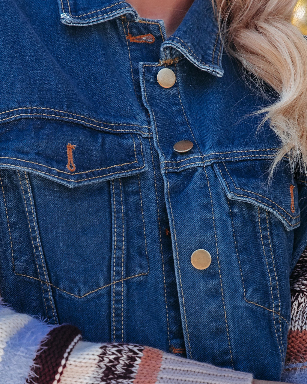 Rockie Pocketed Knit Sleeve Denim Jacket