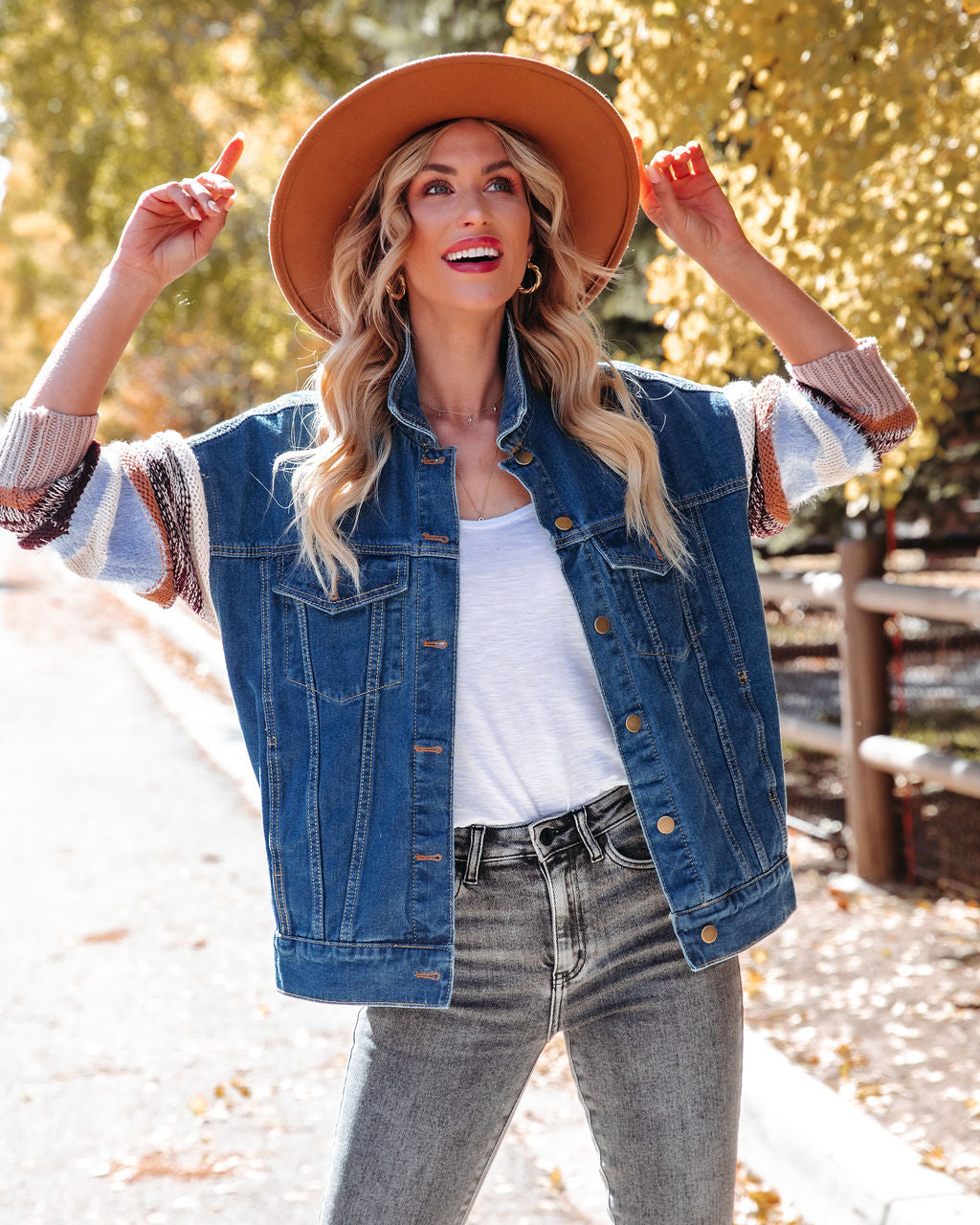Rockie Pocketed Knit Sleeve Denim Jacket