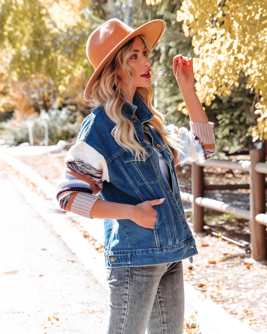 Rockie Pocketed Knit Sleeve Denim Jacket