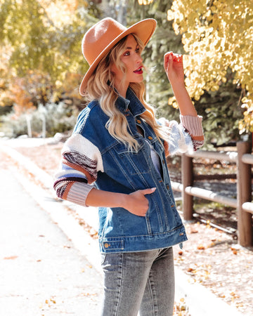 Rockie Pocketed Knit Sleeve Denim Jacket