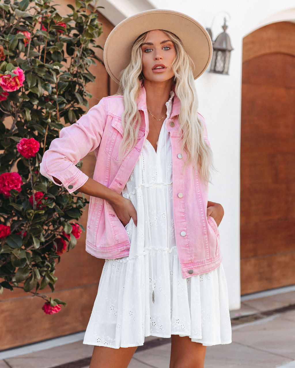 Rozlynn Pocketed Denim Jacket - Pink
