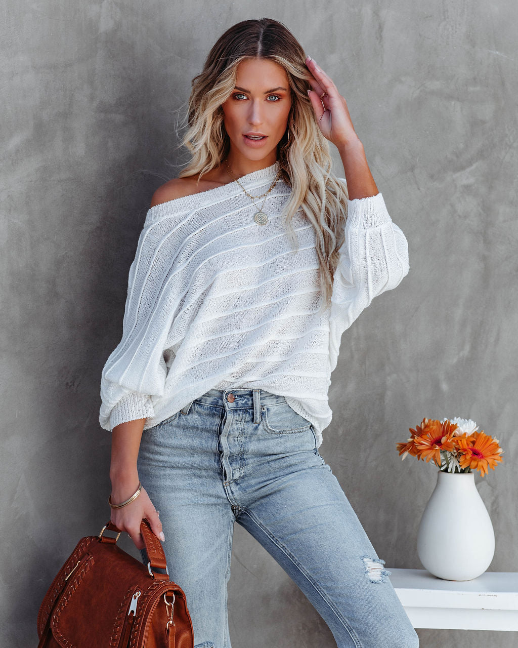 Ryker Ribbed Dolman Sweater - Off White