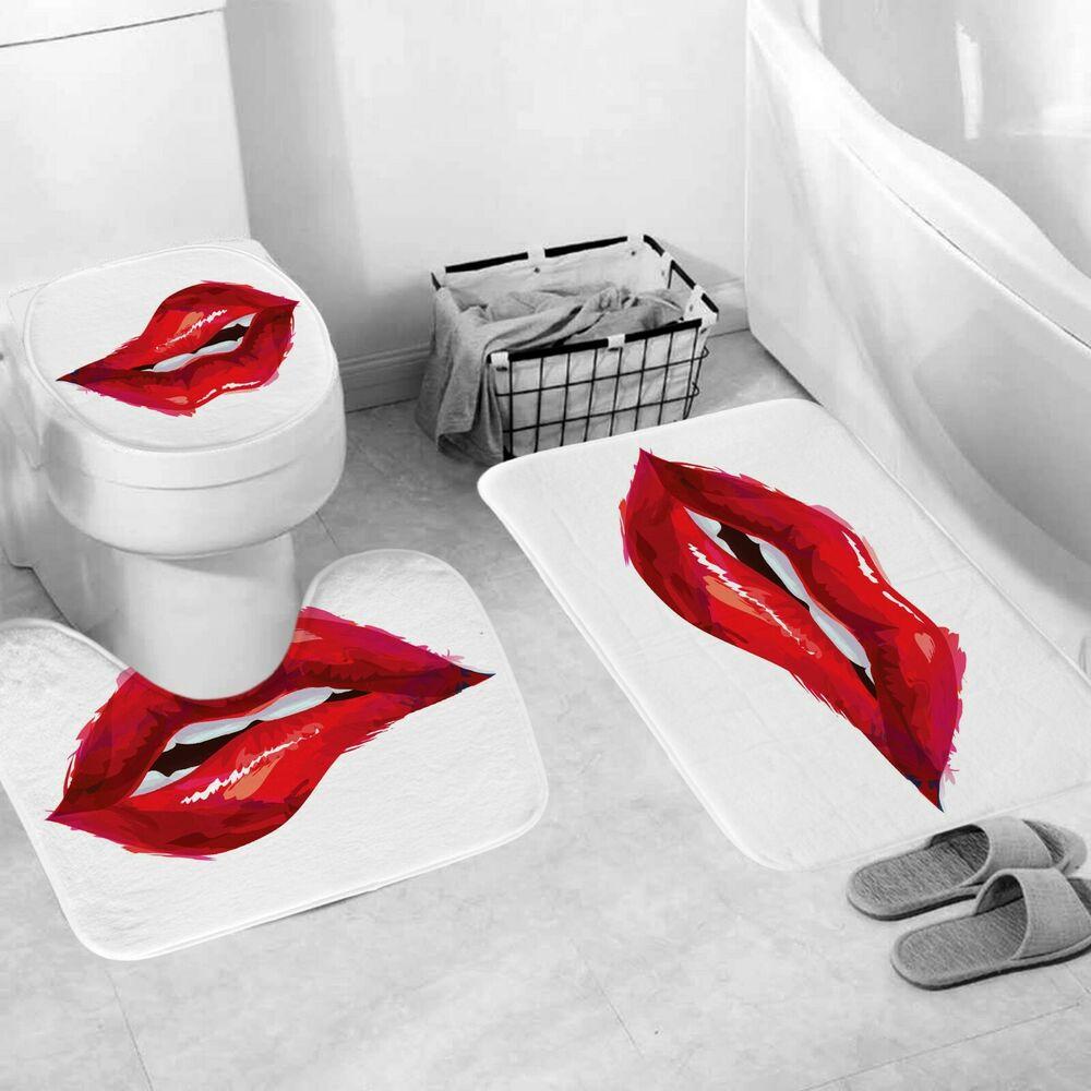Hot Lips Bathroom Rug Set Shower Curtain-STYLEGOING