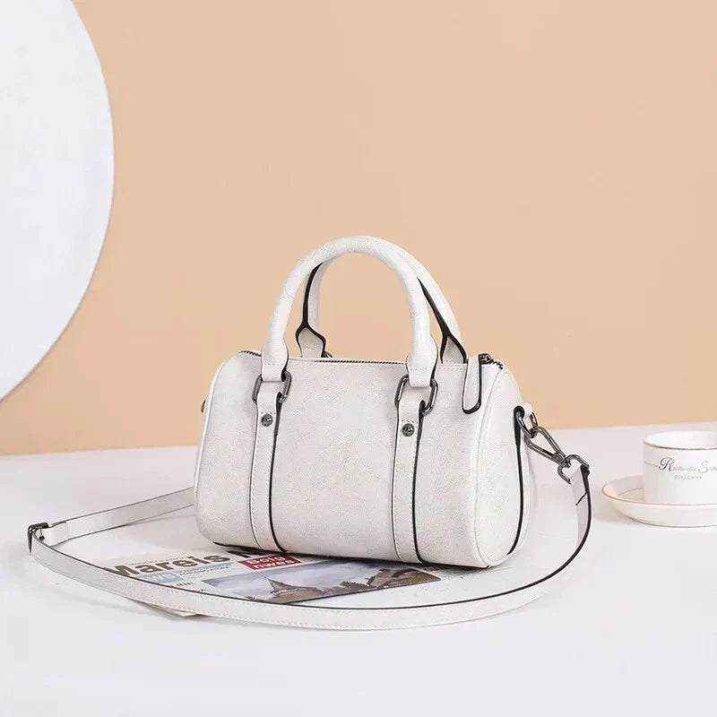 Cortex Lady Casual Zip Crossbody Bag - Top Grain Leather Cylinder Bag