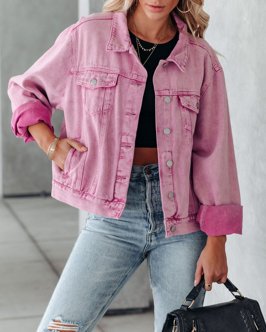 Sarah Pocketed Washed Denim Jacket