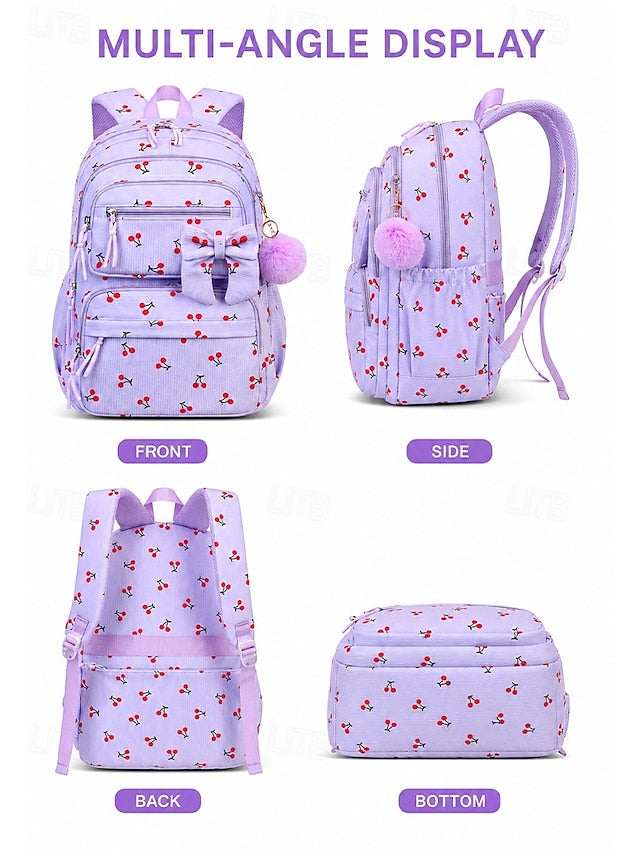 Girl's Corduroy Backpack Set, 3 Piece Cute School Backpack with Large Capacity Multi Compartments, Laptop Sleeve, Adjustable Straps, Luggage Strap, Travel College Bag for Girls, Available in Multiple