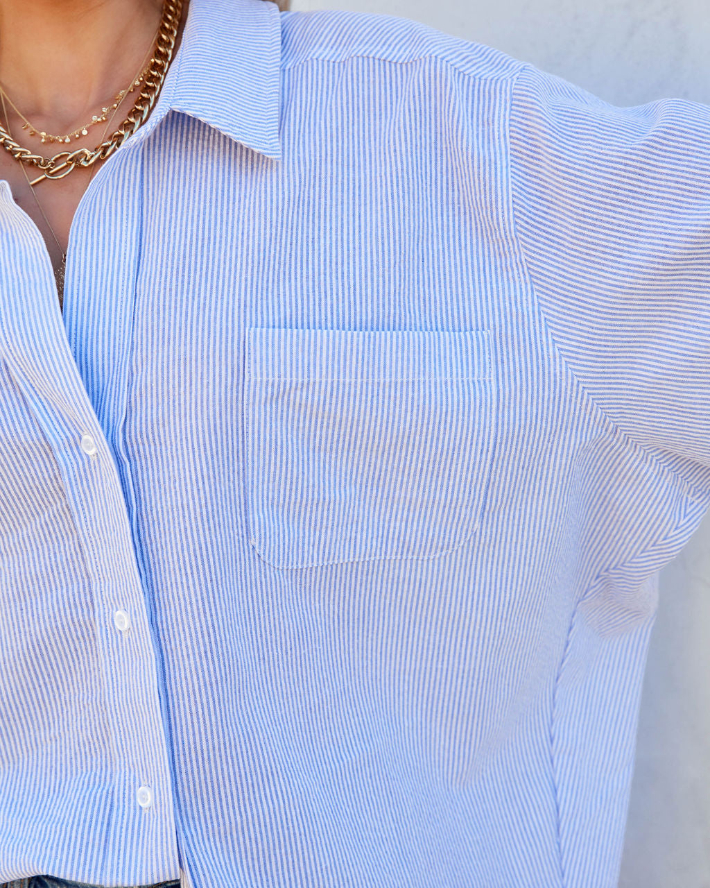 Sebastian Cotton Blend Striped Button Down Top - Blue