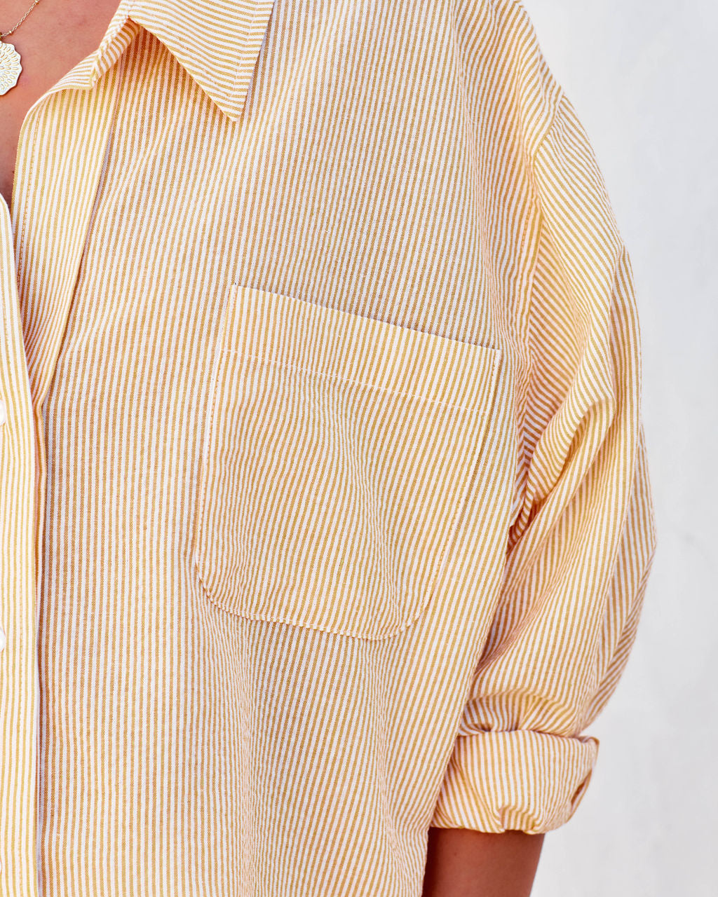 Sebastian Cotton Blend Striped Button Down Top - Yellow