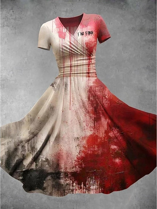 Halloween Women's Bloodstain Print Midi Dress