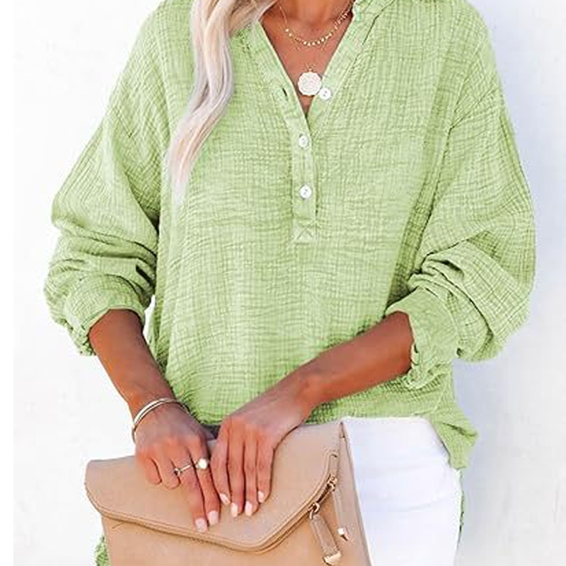 Breezia Luxe Women's Casual Gauze Button Neck Long Sleeve Blouse - Lightweight Everyday Comfort - 70% OFF