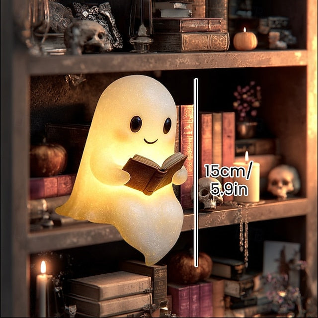 Halloween Cute Ghost Reading Book Lamp 15cm/6 inch Decoration Light Dining Table Bedroom Bookshelf Courtyard Desktop Cute Night Light