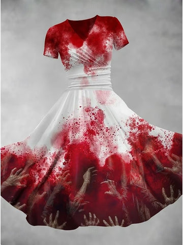 Halloween Women's Bloodstain Print Midi Dress