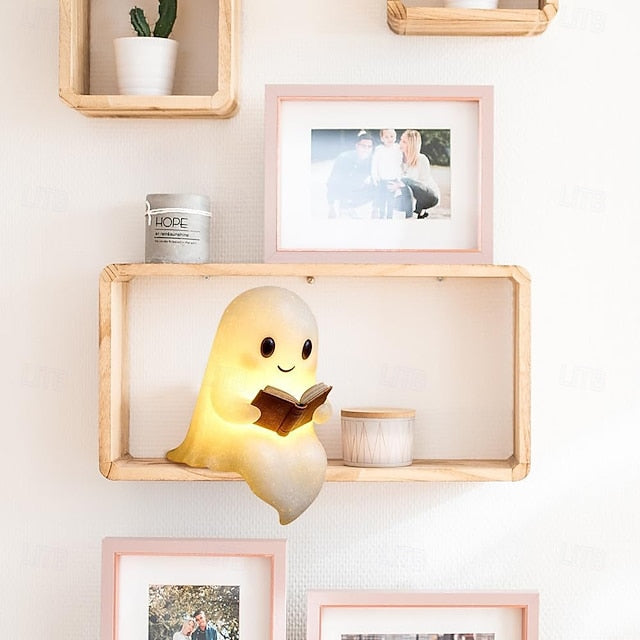 Halloween Cute Ghost Reading Book Lamp 15cm/6 inch Decoration Light Dining Table Bedroom Bookshelf Courtyard Desktop Cute Night Light