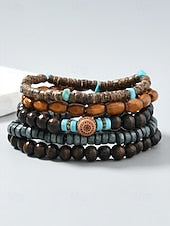 Men's Bohemian Stackable Wood Bead Bracelet Set
