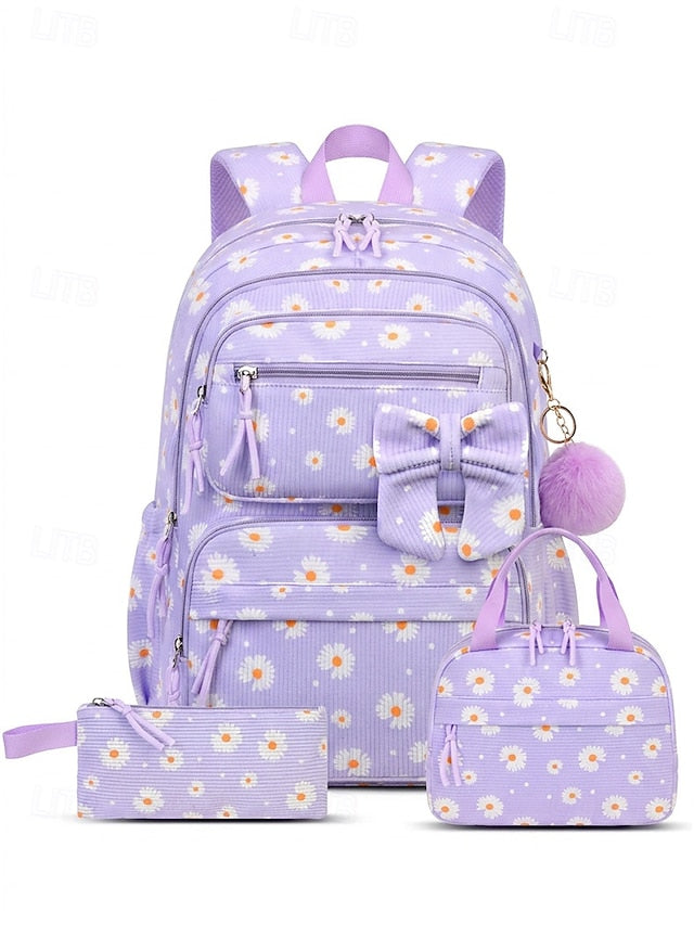 Girl's Corduroy Backpack Set, 3 Piece Cute School Backpack with Large Capacity Multi Compartments, Laptop Sleeve, Adjustable Straps, Luggage Strap, Travel College Bag for Girls, Available in Multiple