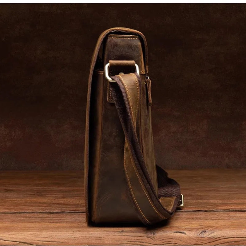 Handmade Crazy Horse Leather Messenger Bag - Retro Men Leather Bags