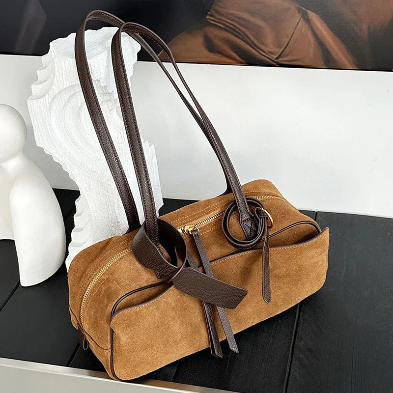 Women's Suede Cowhide Luxury Tote Bag - Large Capacity Winter Velvet Bags