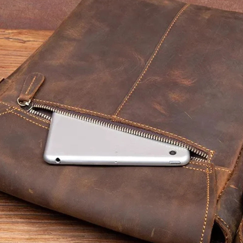 Handmade Crazy Horse Leather Messenger Bag - Retro Men Leather Bags