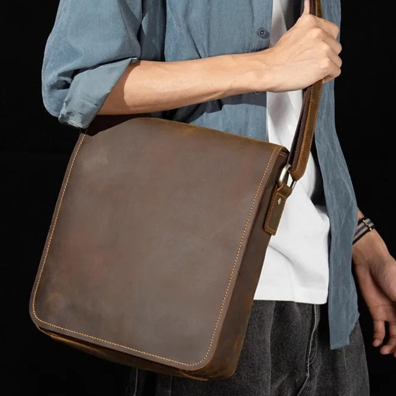 Handmade Crazy Horse Leather Messenger Bag - Retro Men Leather Bags