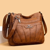Women's Black Brown Crossbody Bag with Multiple Zippered Pockets
