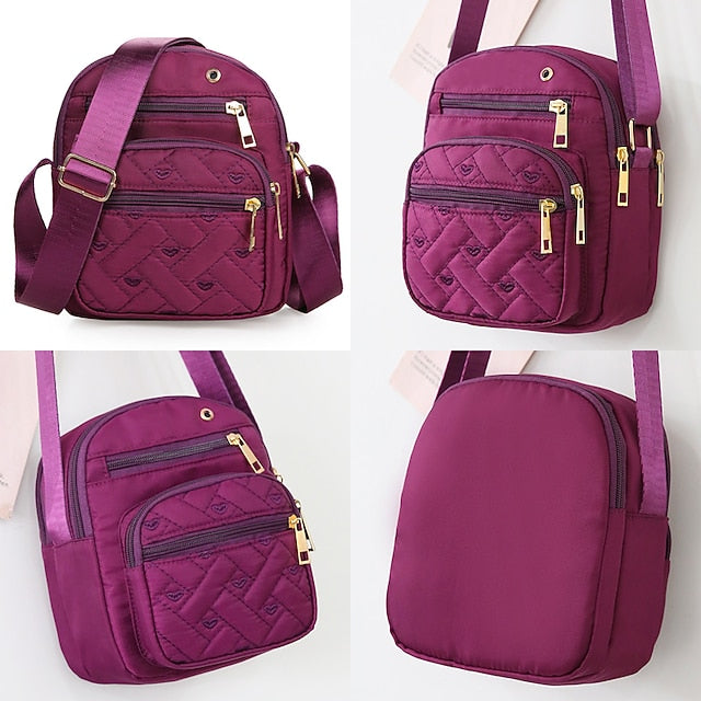Women's Quilted Nylon Crossbody Bag – Lightweight Waterproof Shoulder Purse with Multi-Pocket Design for Travel & Daily Use