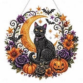 Halloween DIY Black Cat Moon Diamond Art Hanging Ornament Kit