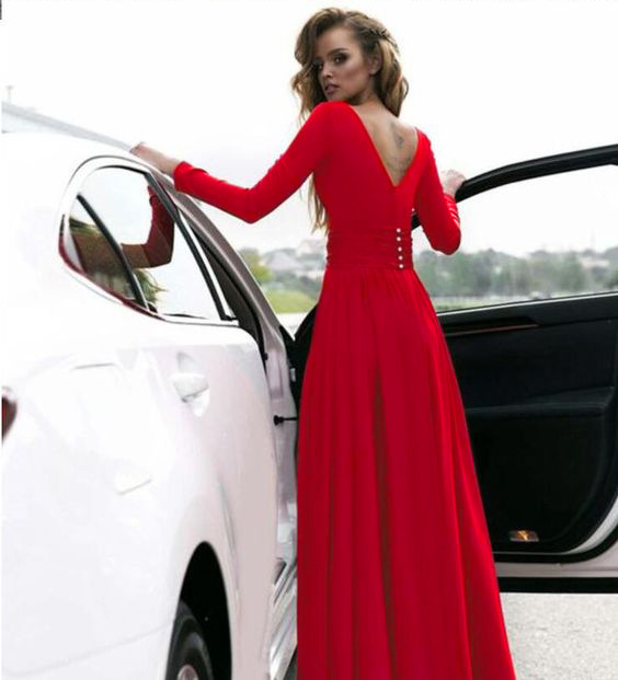 Sexy V-neck Long Sleeves Long Dresses-STYLEGOING