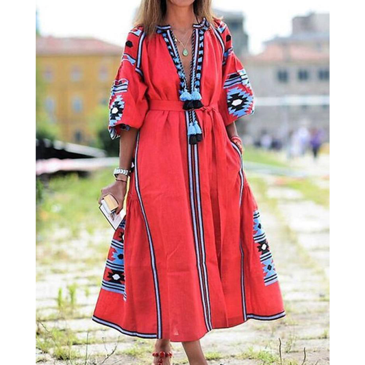 New Women Bohemia Print Long Dresses-STYLEGOING