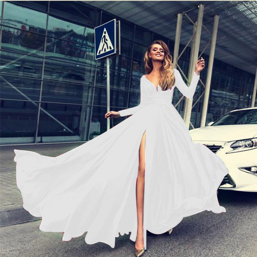 Sexy V-neck Long Sleeves Long Dresses-STYLEGOING