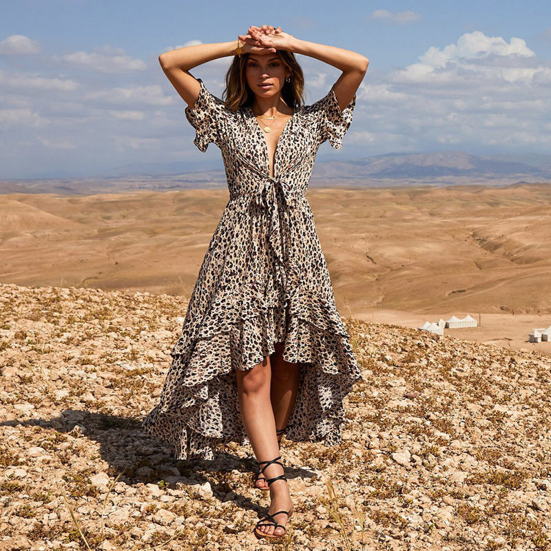 Sexy Bowknot Leopard Print Summer Beach Dresses