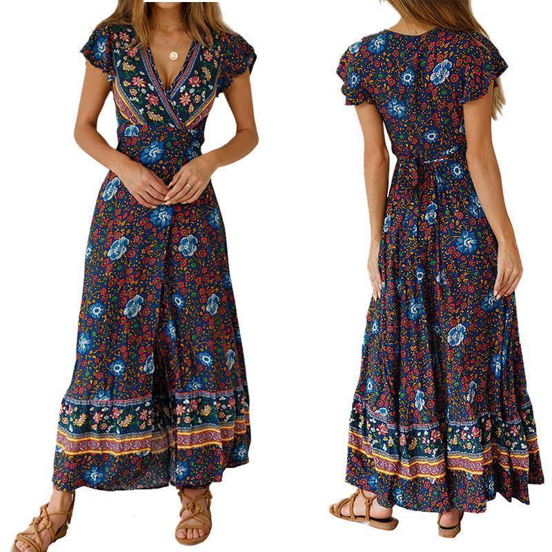 Bohemia Split Front Summer Beach Long Dresses-STYLEGOING